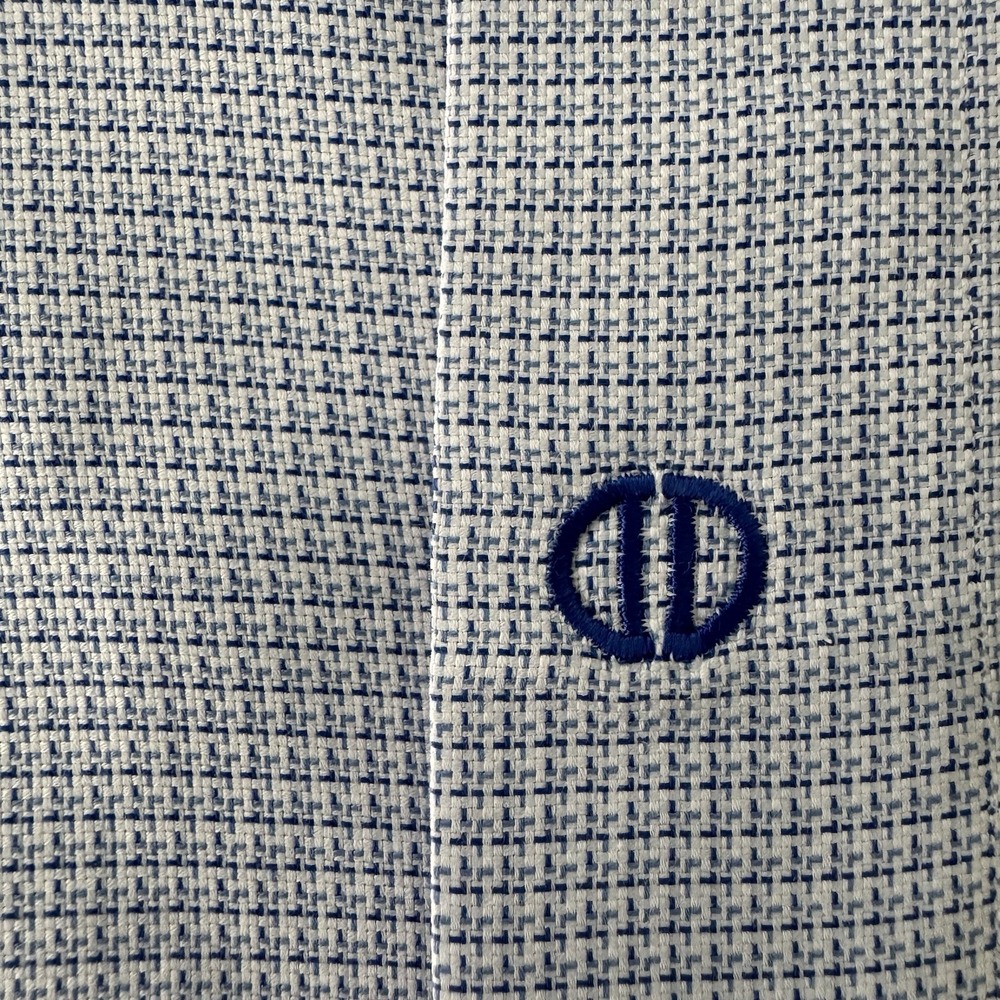David Donahue Trim Dress Shirt Men XL 17 32/33 White Blue Micro Check Cotton - Picture 6 of 12